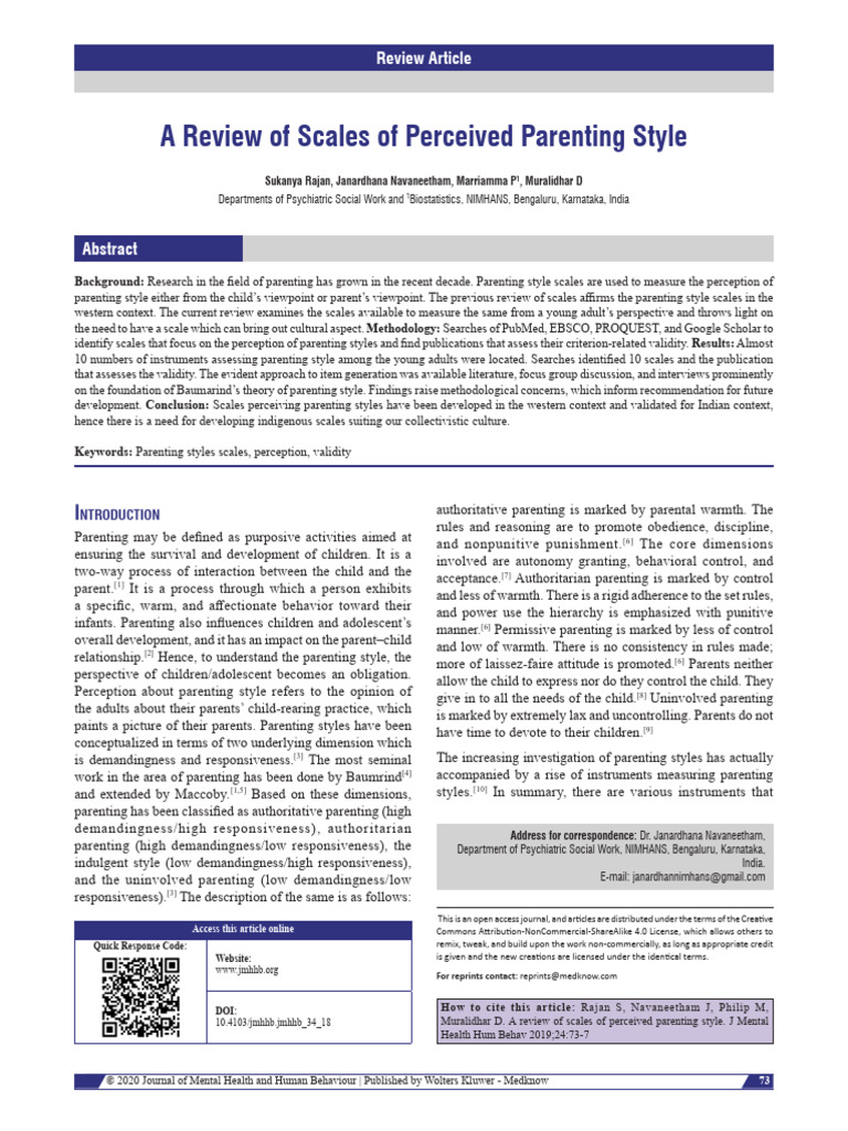 A Review of Scales of Perceived Parenting Style.3 | PDF | Parenting ...