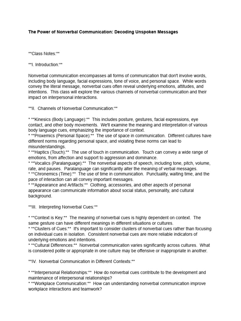 The Power of Nonverbal Communication - Decoding Unspoken Messages | PDF ...