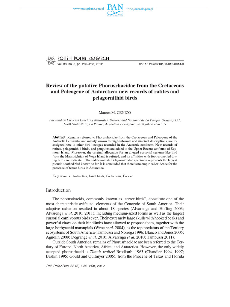 Review of The Putative Phorusrhacid | PDF | Anatomical Terms Of ...