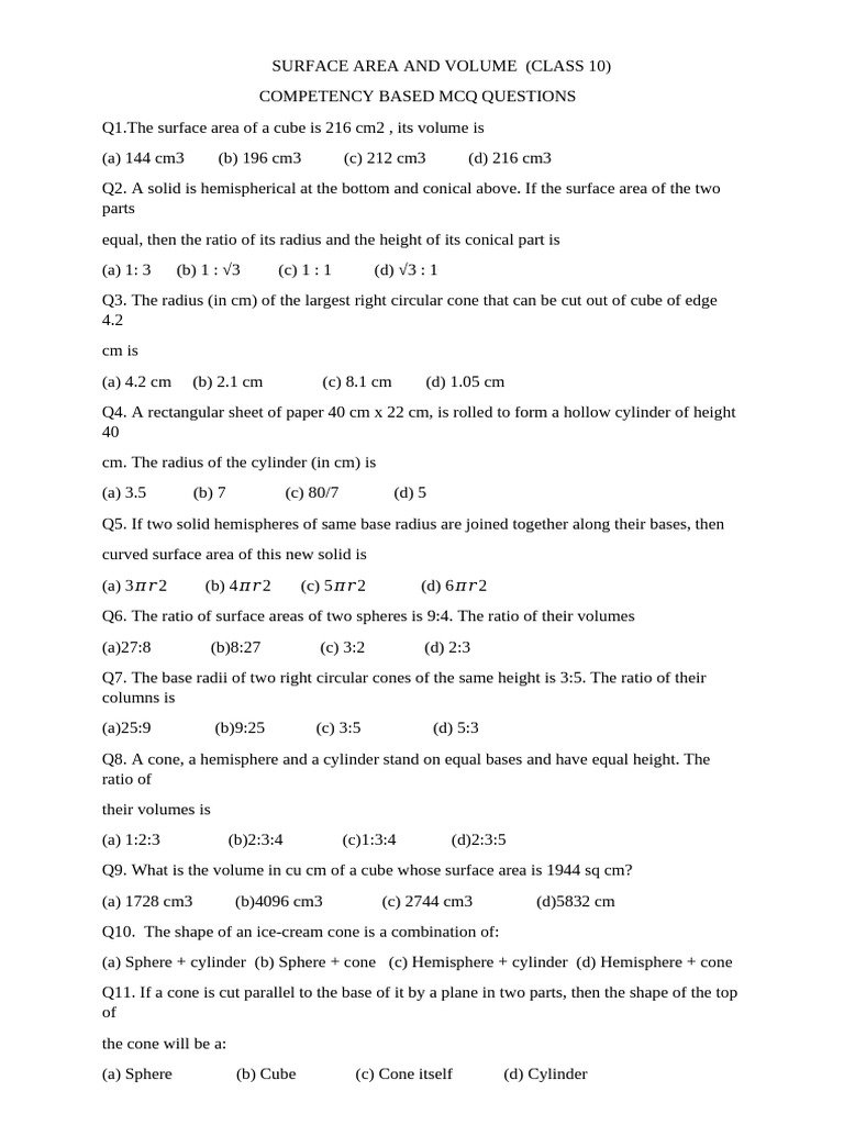 Surface Area And Volume Pdf Sphere Area