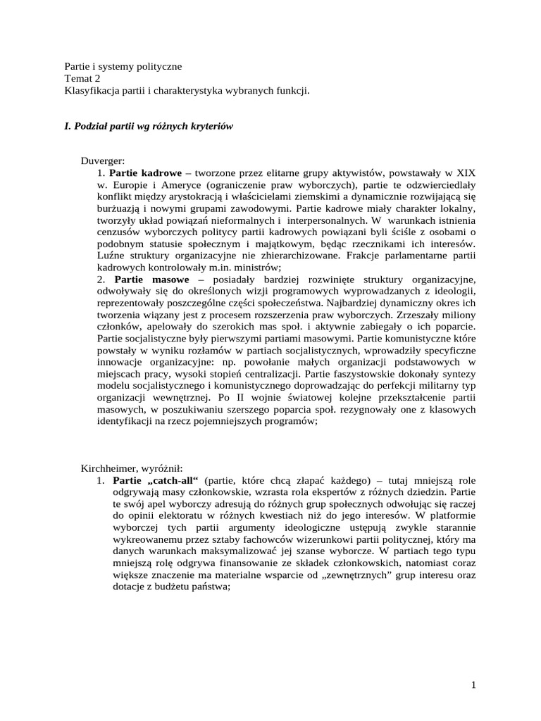 Podział Partii I Funkcje Partii | PDF