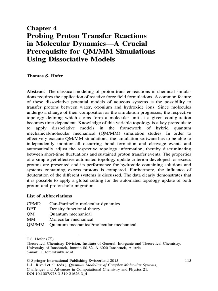 Probing Proton Transfer in MD Simulations | PDF | Molecular Dynamics ...