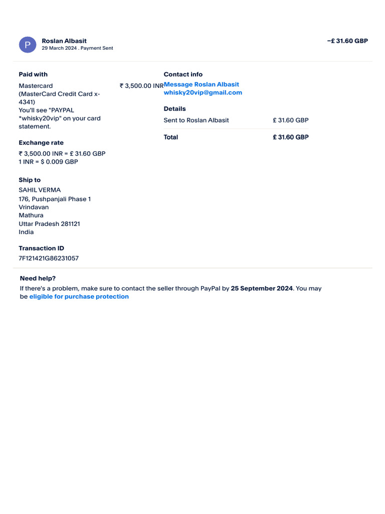 Payment Confirmation for Roslan Albasit | PDF