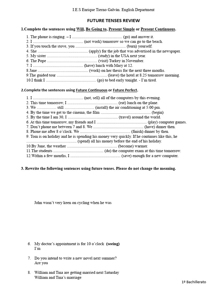 Future Tenses Review Pdf