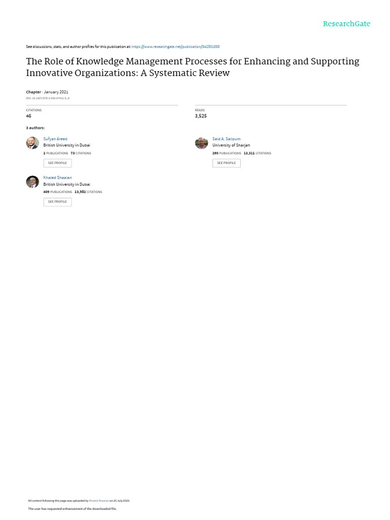 The Roleof Knowledge Management | PDF | Innovation | Knowledge