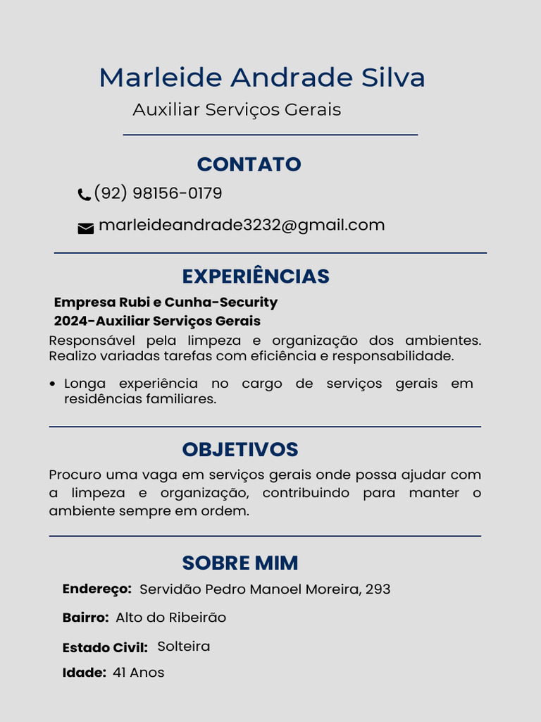 Currículo de Auxiliar de Serviços Gerais | PDF | Carreira e Crescimento