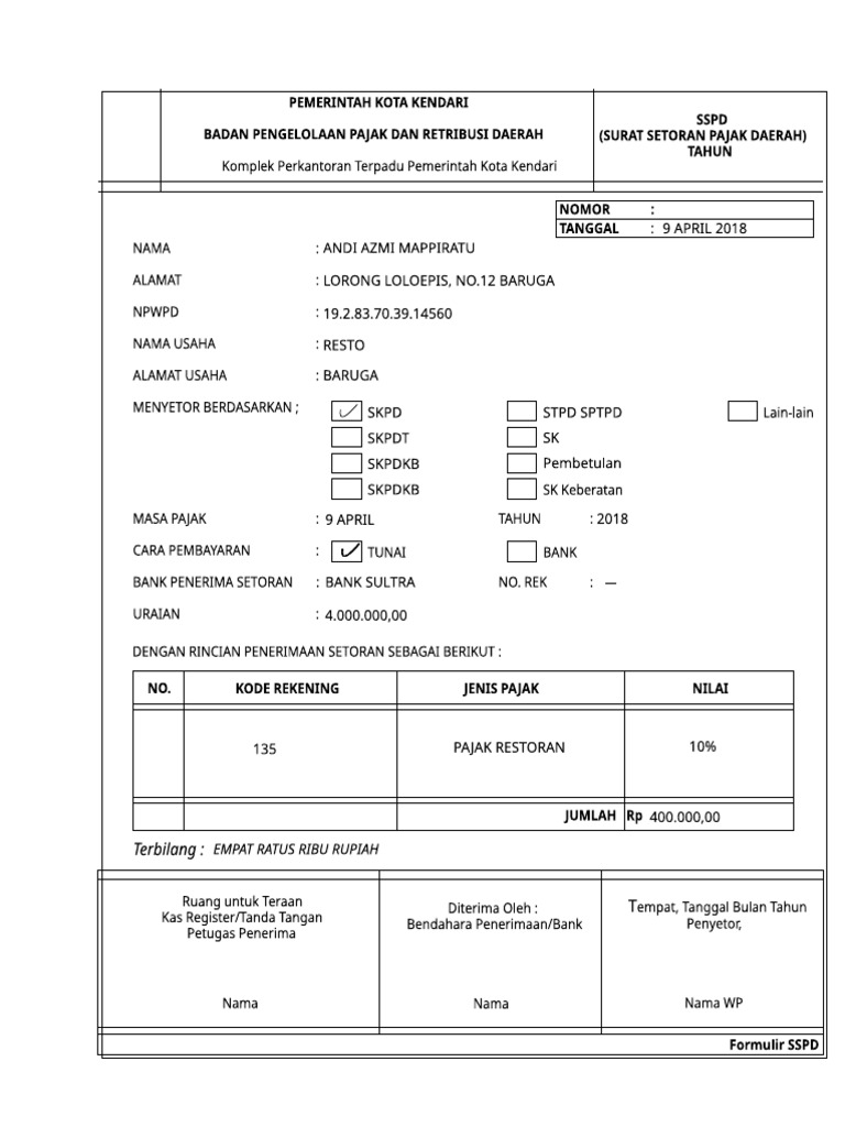 Surat Setoran Pajak Daerah | PDF