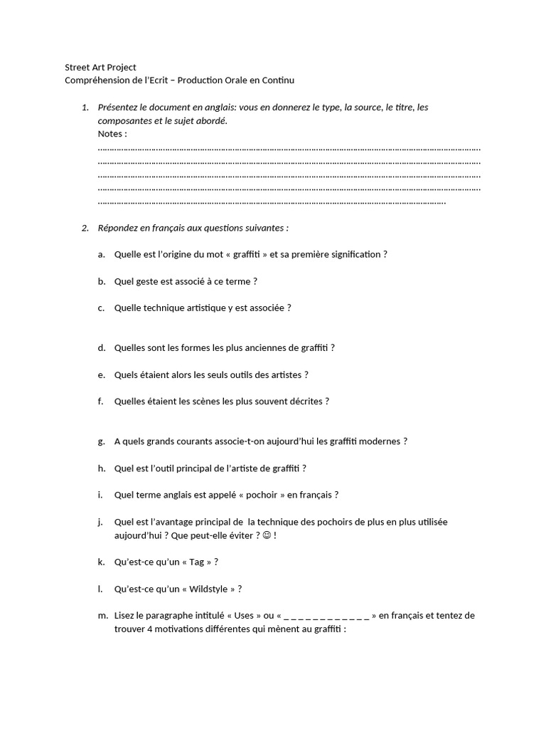 Fiche d'Activités sur le Street Art | PDF | Art