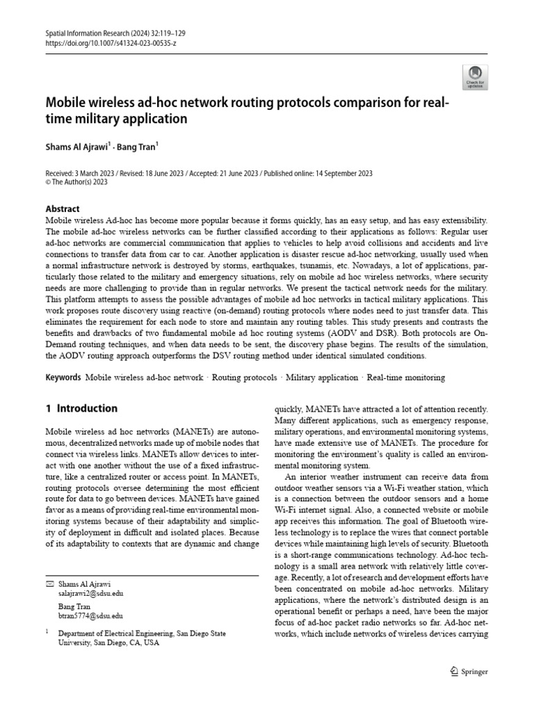 MANET Routing Protocols for Military Use | PDF | Wireless Ad Hoc ...