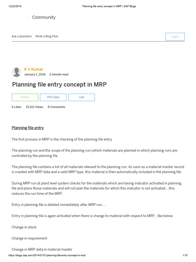 Planning File Entry Concept in MRP - SAP Blogs | PDF | Computing