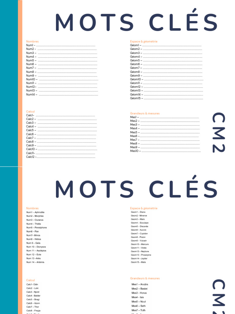 Mots clés CM2 : Nombres et Calculs | PDF | Mathématiques | Géométrie