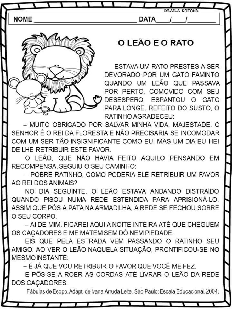 Fábula - o Leão e o Rato | PDF