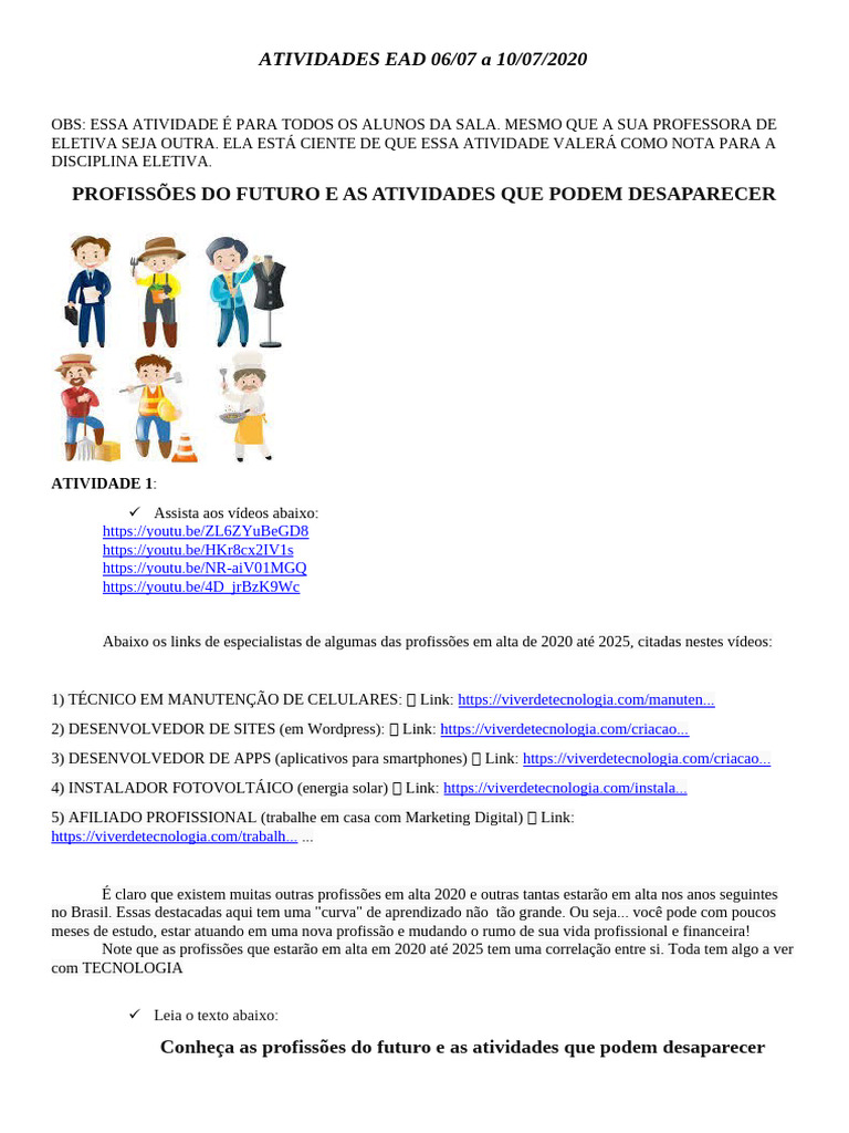 Atividades sobre Profissões do Futuro | PDF | Psicologia | Inteligência ...