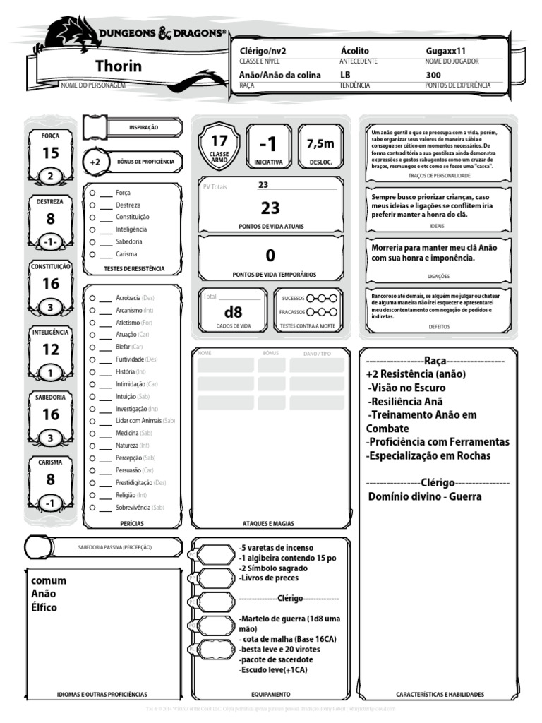 Dd 5e ficha de personagem completavel biblioteca elfica pdf