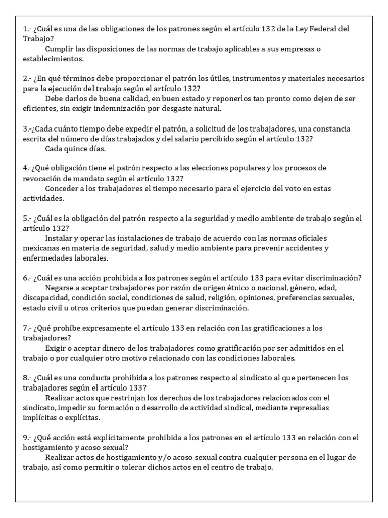 Cuestionario Art 132-135 | PDF | Discriminación | Acoso