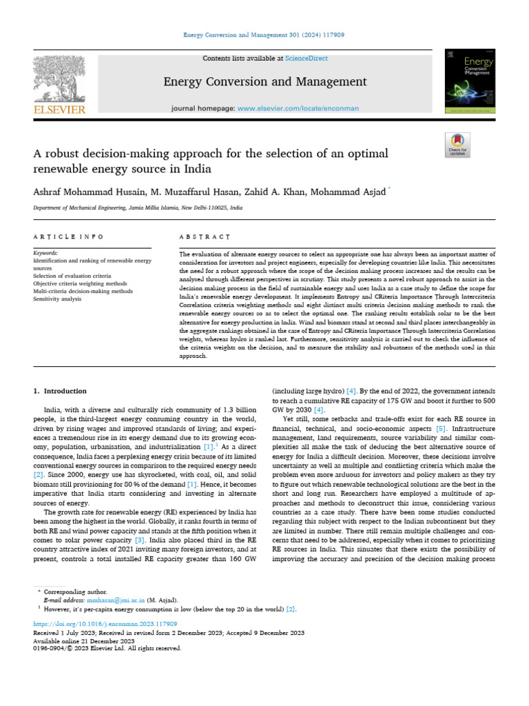 Optimal Renewable Energy Selection in India | PDF | Photovoltaics ...