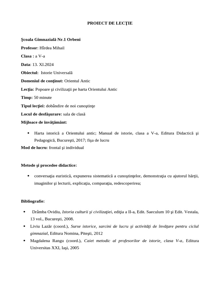 Model Proiect de Lectie Clasa 5 1 | PDF