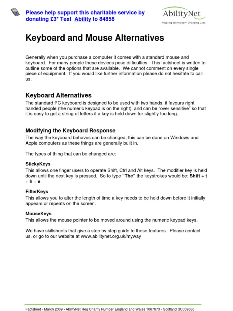 Keyboard and Mouse Alternatives PDF Computer Keyboard Tools