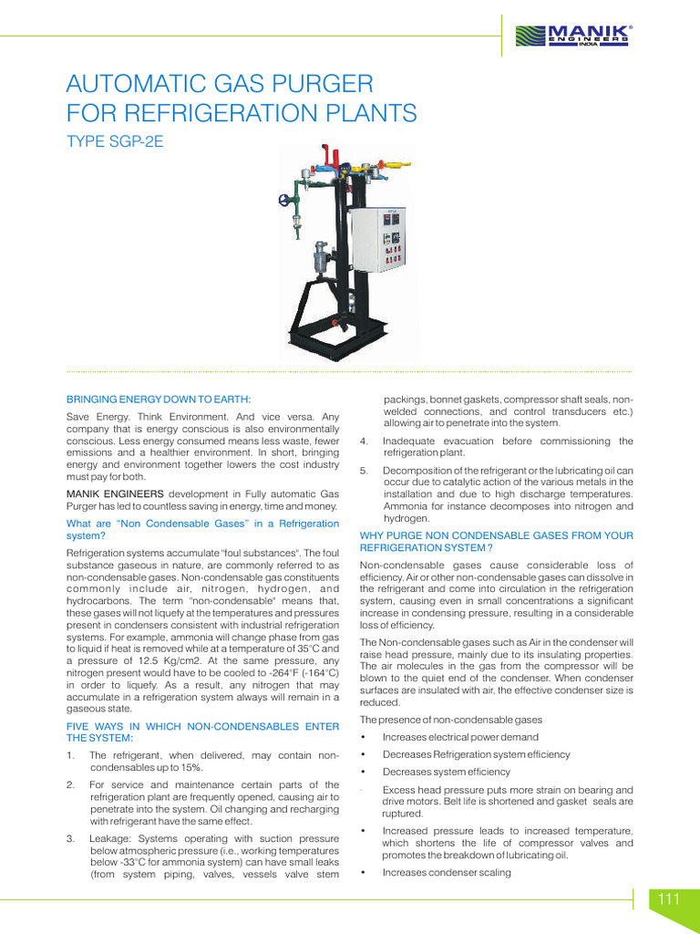 Automatic Gas Purger for Refrigeration | PDF | Refrigeration | Gases