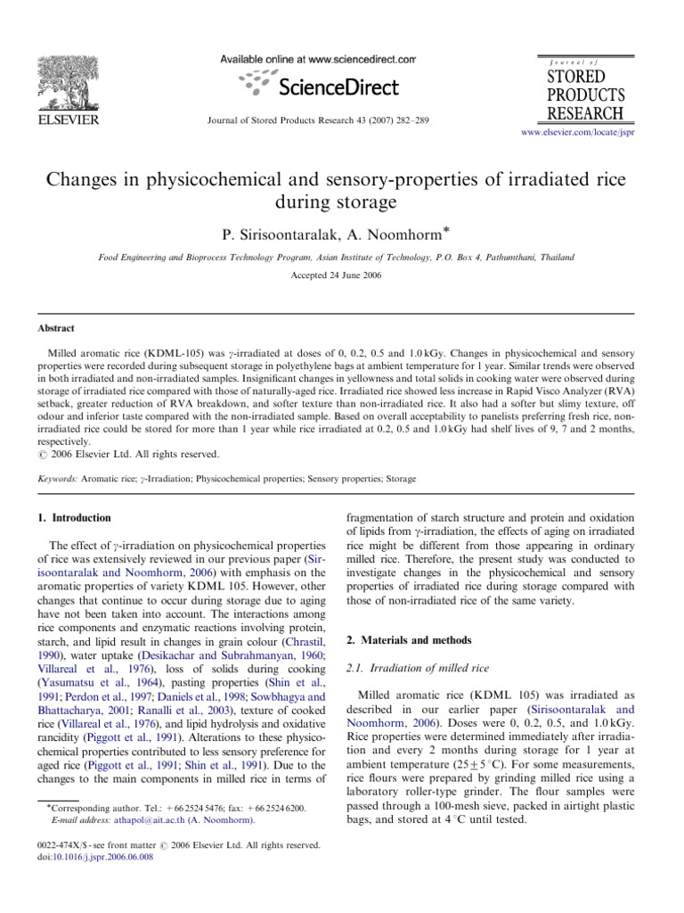Irradiated Rice: Physicochemical Changes in Storage | PDF | Starch ...