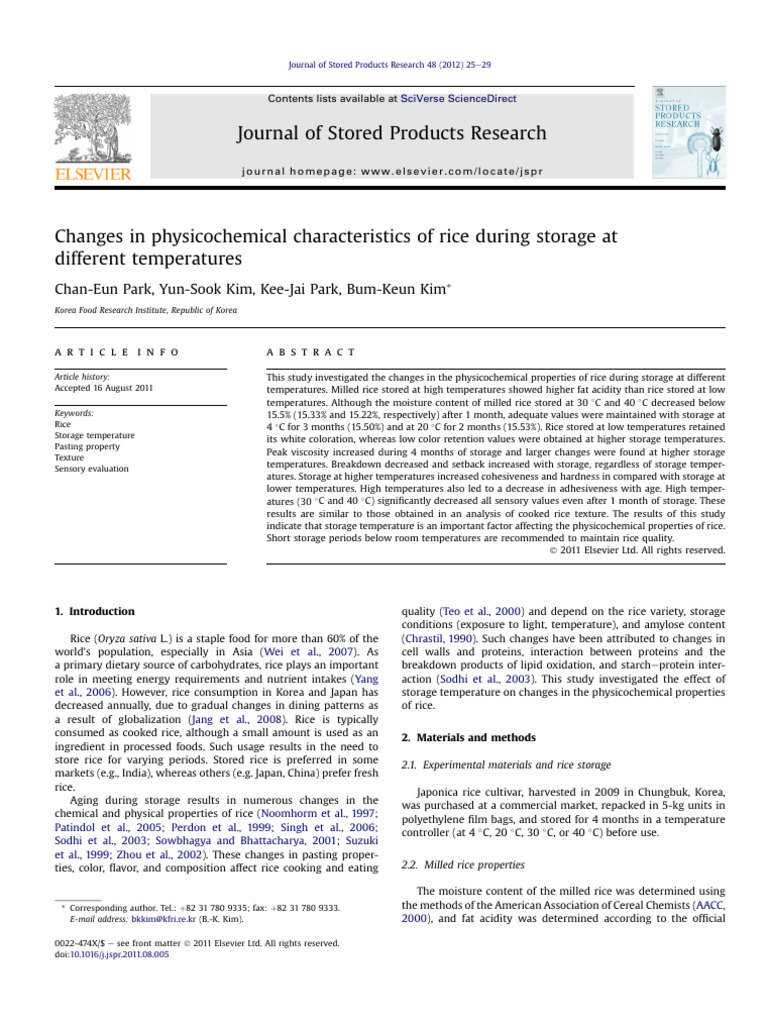 Changes in Physicochemical Characteristics of Rice During Storage at ...