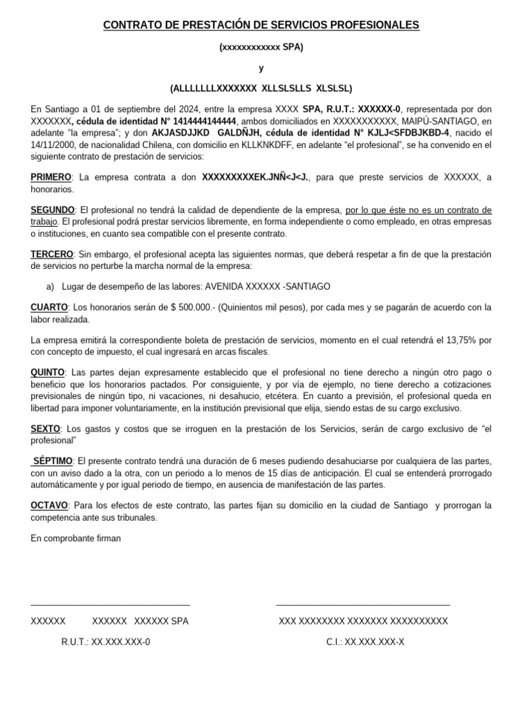 Formato de Contrato de Servicios Profesionales | PDF | Finanzas y dinero