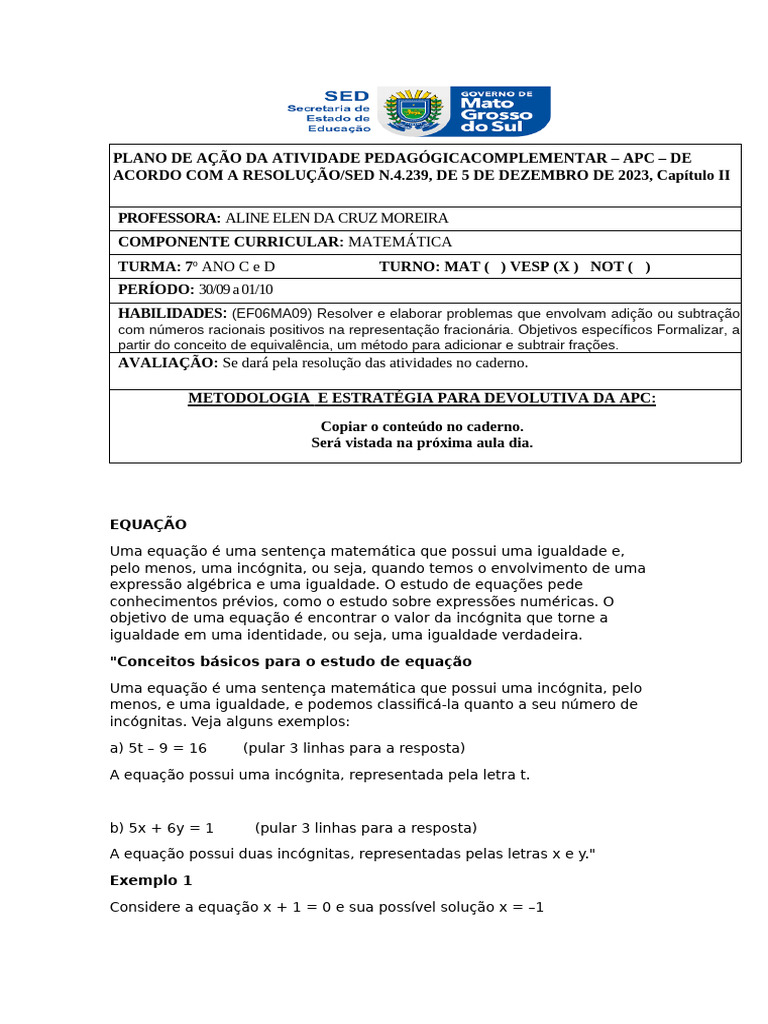 APC Matematica 7C e D | PDF