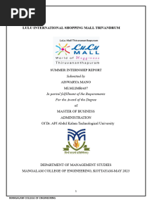 Lulu Mall TVM Internship Report - Aiswarya Mano
