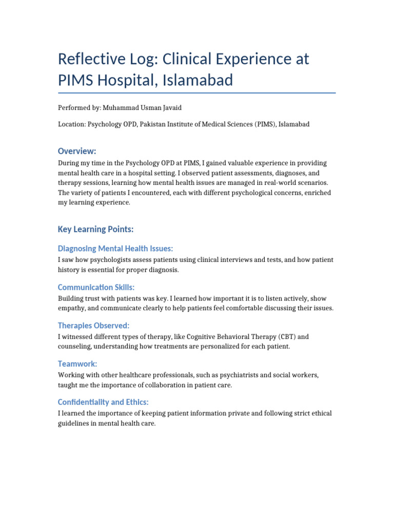 Clinical Psychology Experience at PIMS | PDF | Psychotherapy | Mental ...
