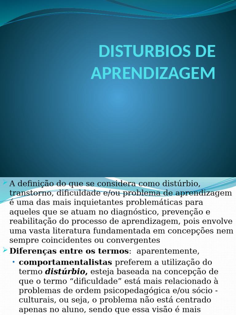 Distúrbios de Aprendizagem: Definições e Tipos | PDF | Distúrbio mental ...