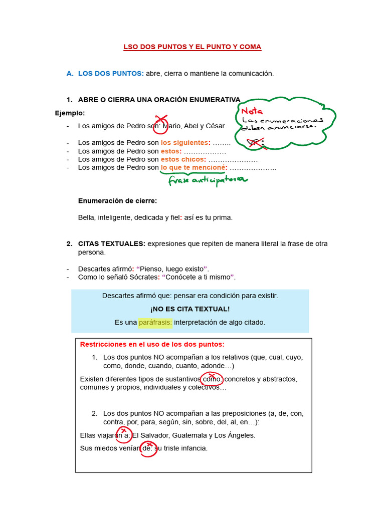 Uso de dos puntos y punto y coma | PDF | Artes del Lenguaje y ...