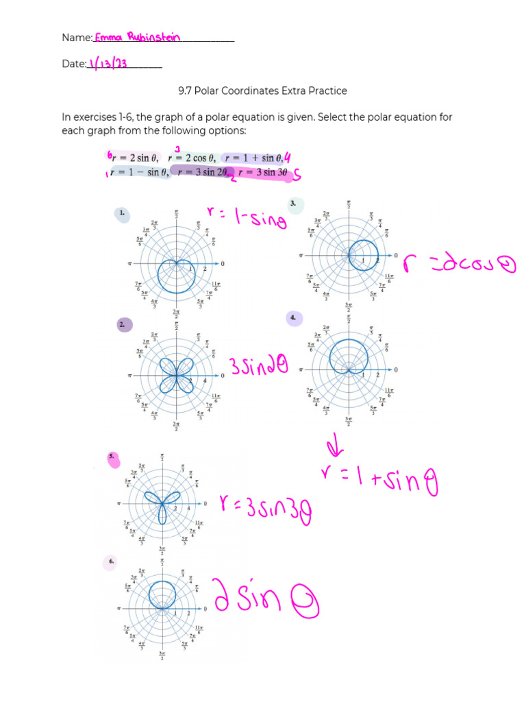 Polar Coordinates Practice Exercises | PDF
