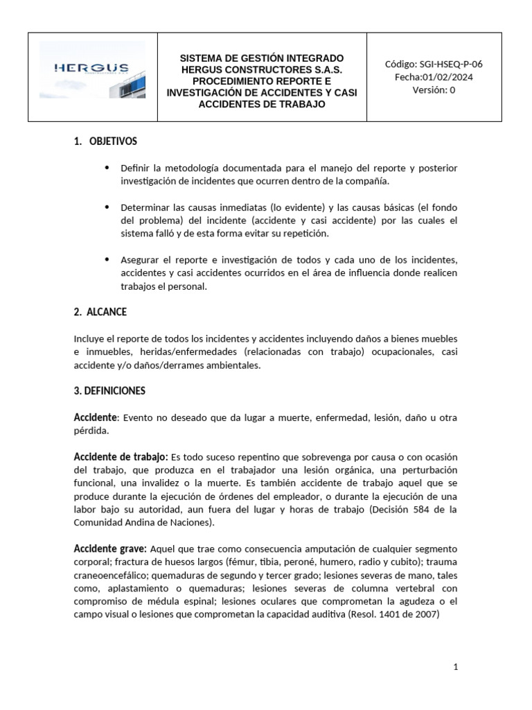 SGI-HSEQ-P-06 Procedimiento Reporte e Investigación Incid. | PDF