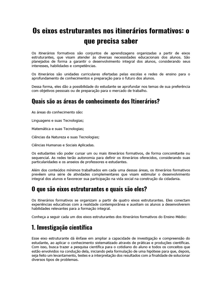Quatro Eixos dos Itinerários Formativos | PDF | Science | Sociologia