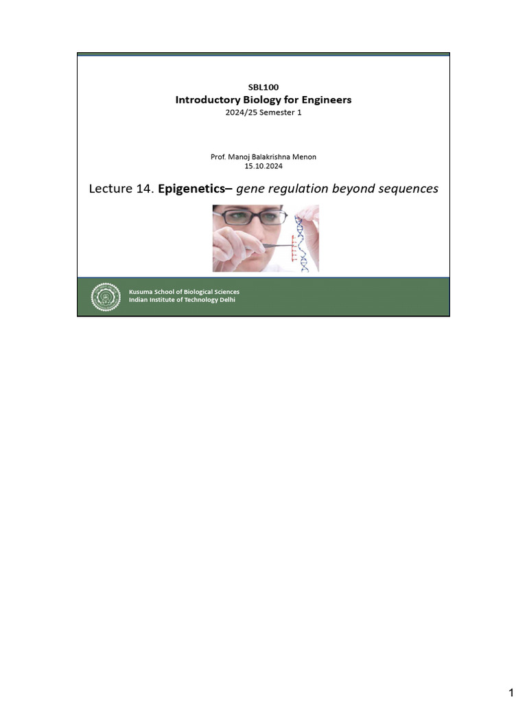 Sbl100 Epigenetics Lecture 14 15102024 Pdf Epigenetics Ploidy