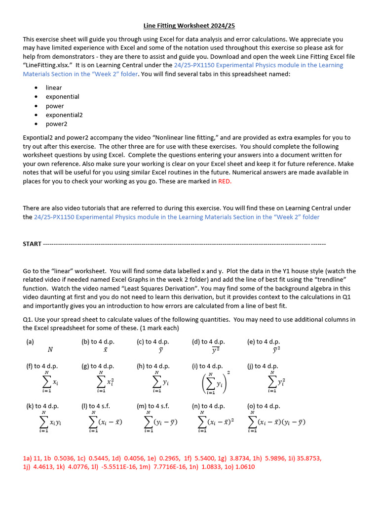 Excel Line Fitting Guide 2024/25 | PDF | Microsoft Excel | Worksheet