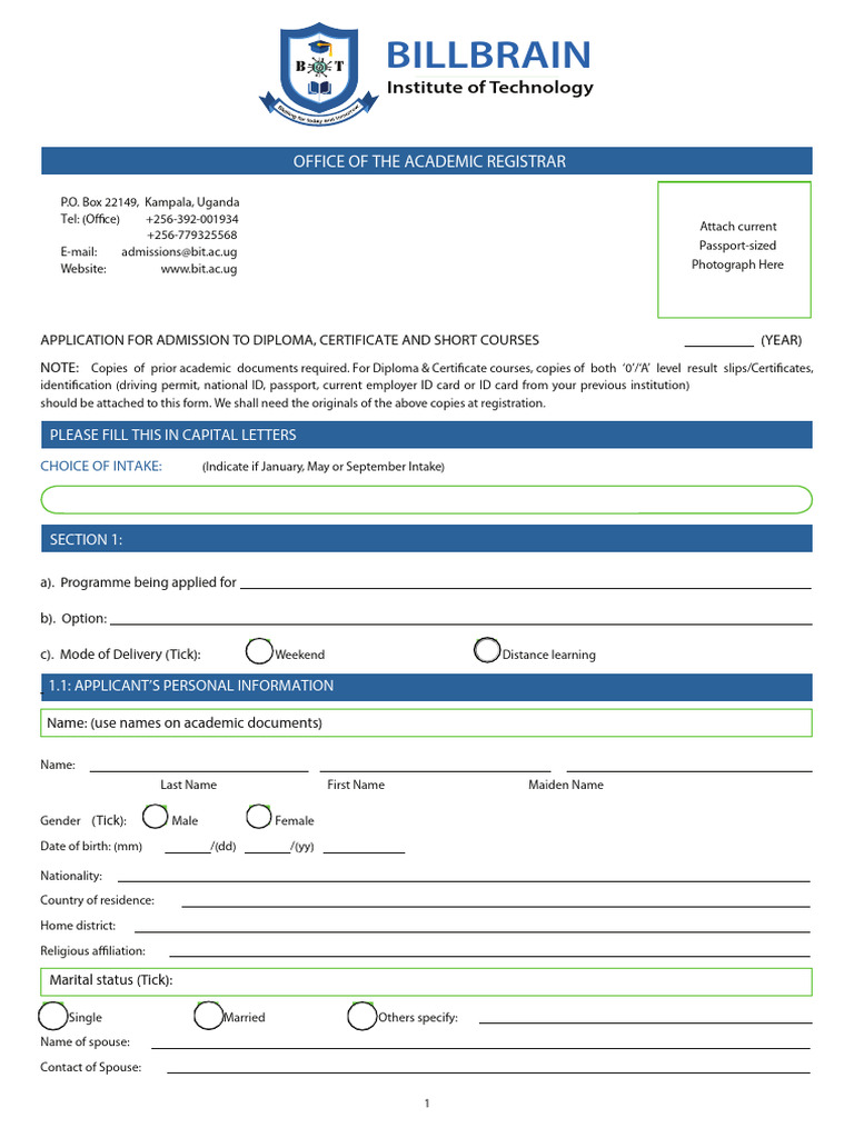 BIT Students Application - Form | PDF | Identity Document | Government ...