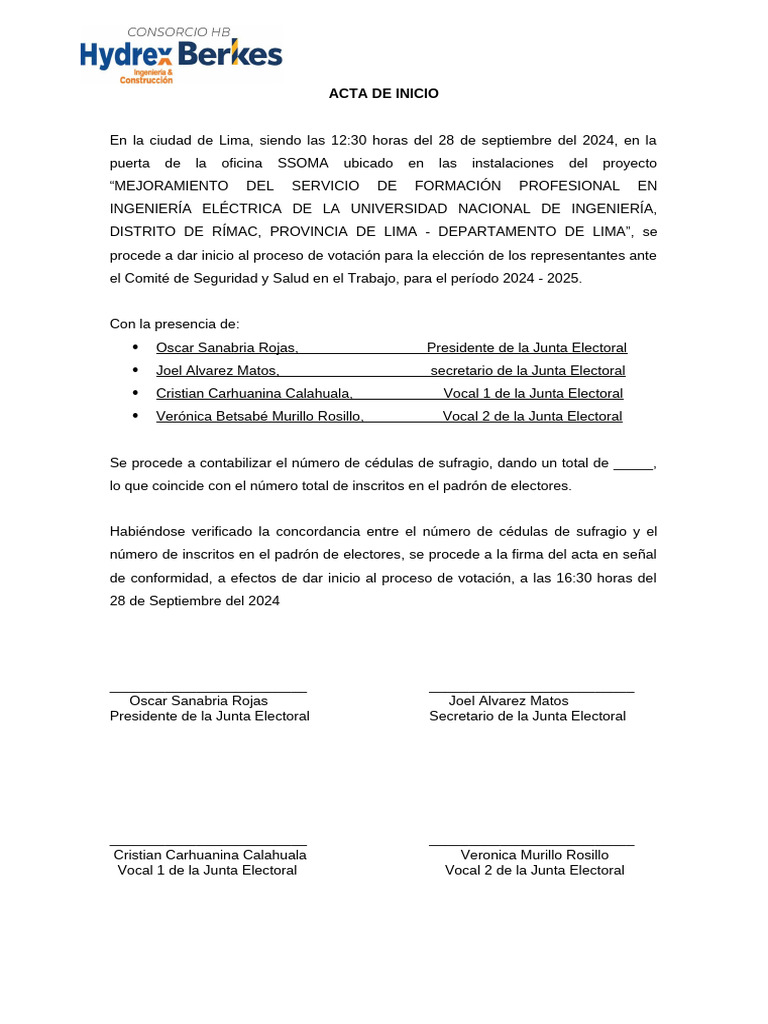 Acta de Inicio de Elecciones 2024-2025 | PDF