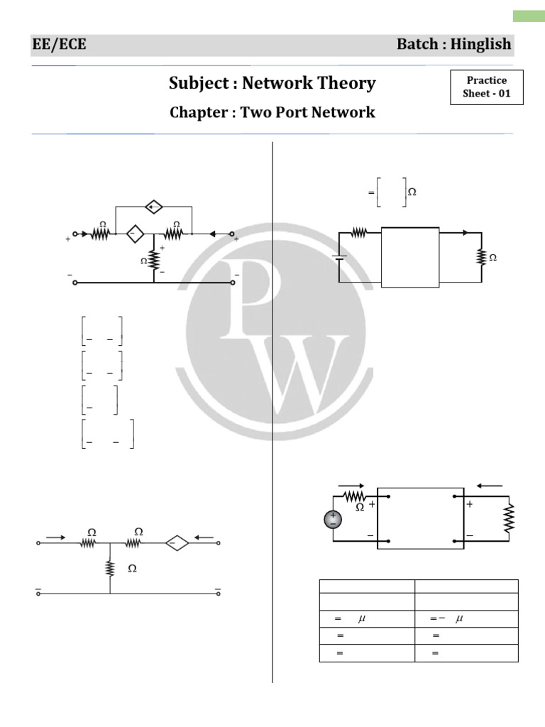 Two-Port Network Theory MCQs | PDF | Telecommunications Engineering ...