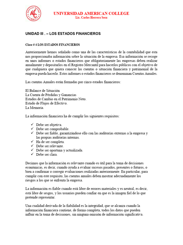 Clase # 4 Contabilidad I - Los Estados Financieros | PDF | Estado ...