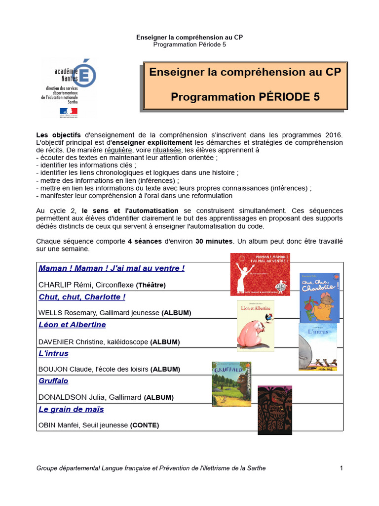 Compréhension de l'écrit au CP : Période 5 | PDF | la communication ...