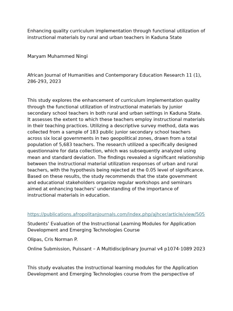 Curriculum Implementation via Instructional Materials | PDF | Teachers ...