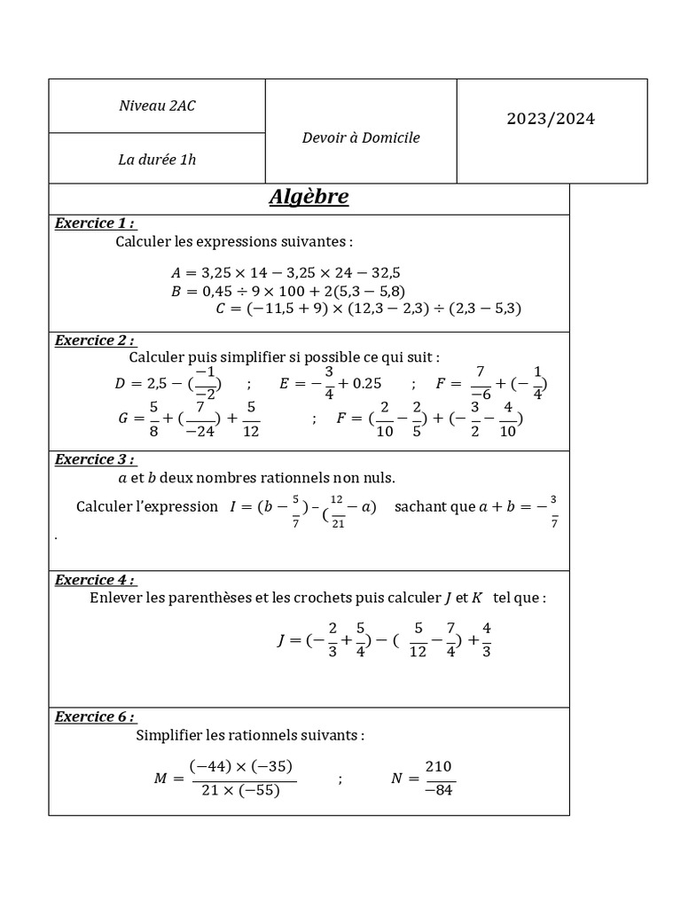 Devoir à Domicile Math 2AC Semestre 2 | PDF | Méthodes et références ...