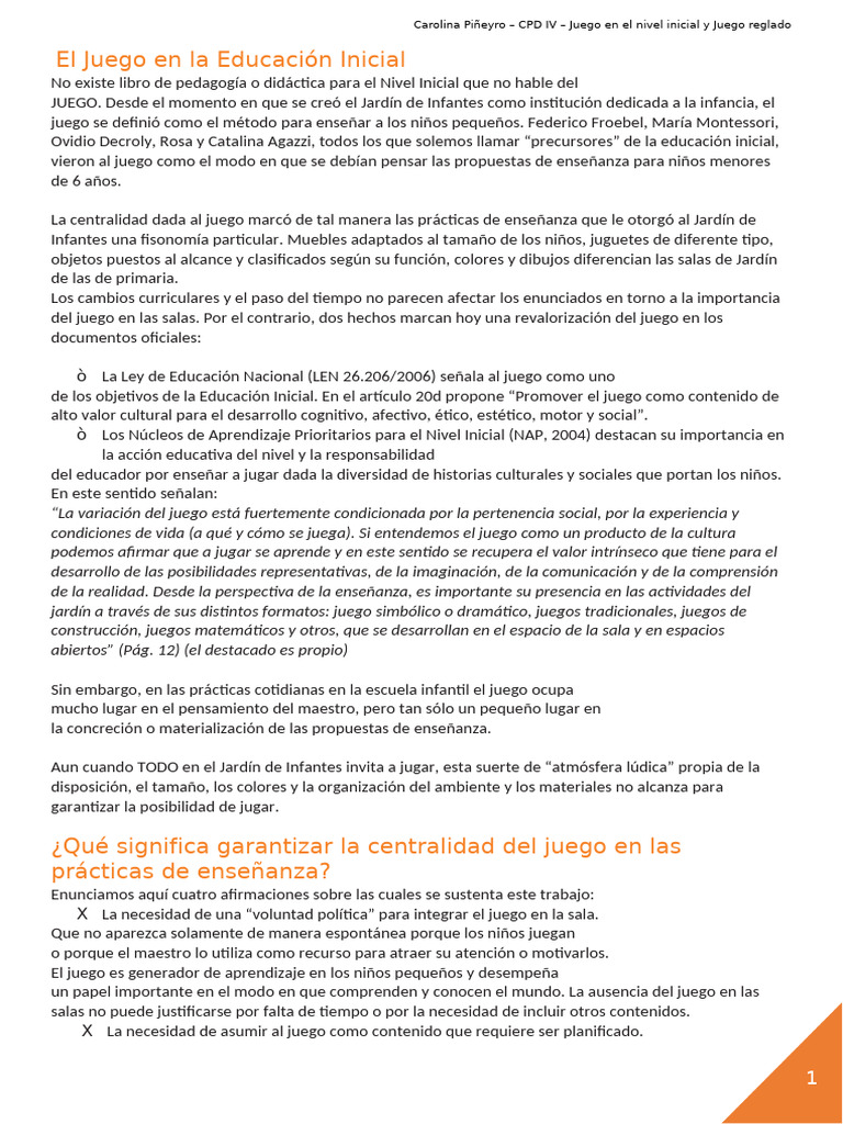 El Juego en La Educación Inicial y Juego Reglado | PDF | Educación de ...