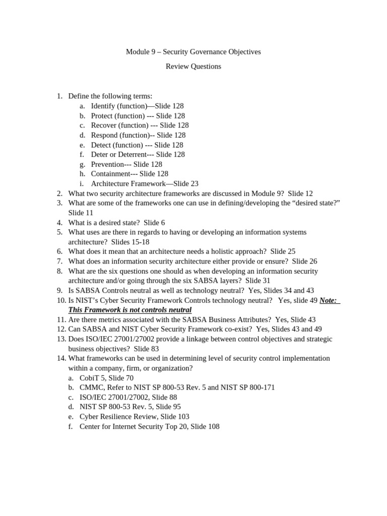 Module 9 - Security Governance Review Questions Answered - Version 7-1 ...