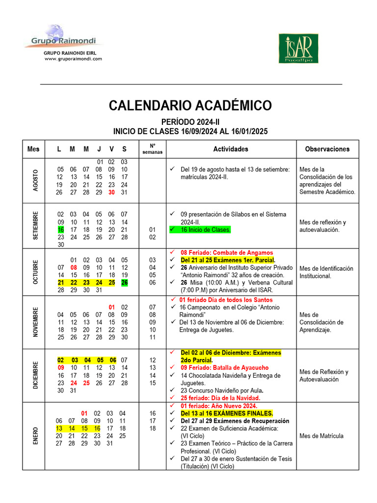 Calendario Academico 2024-II | PDF