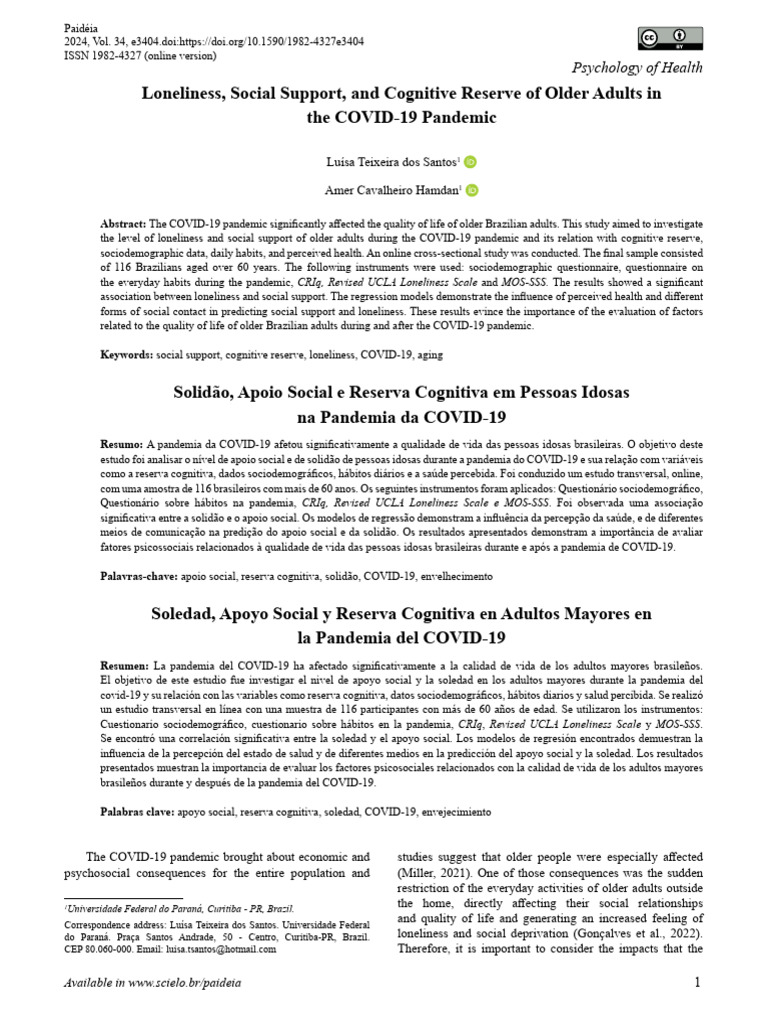 Loneliness and Support in Older Adults During COVID-19 | PDF ...