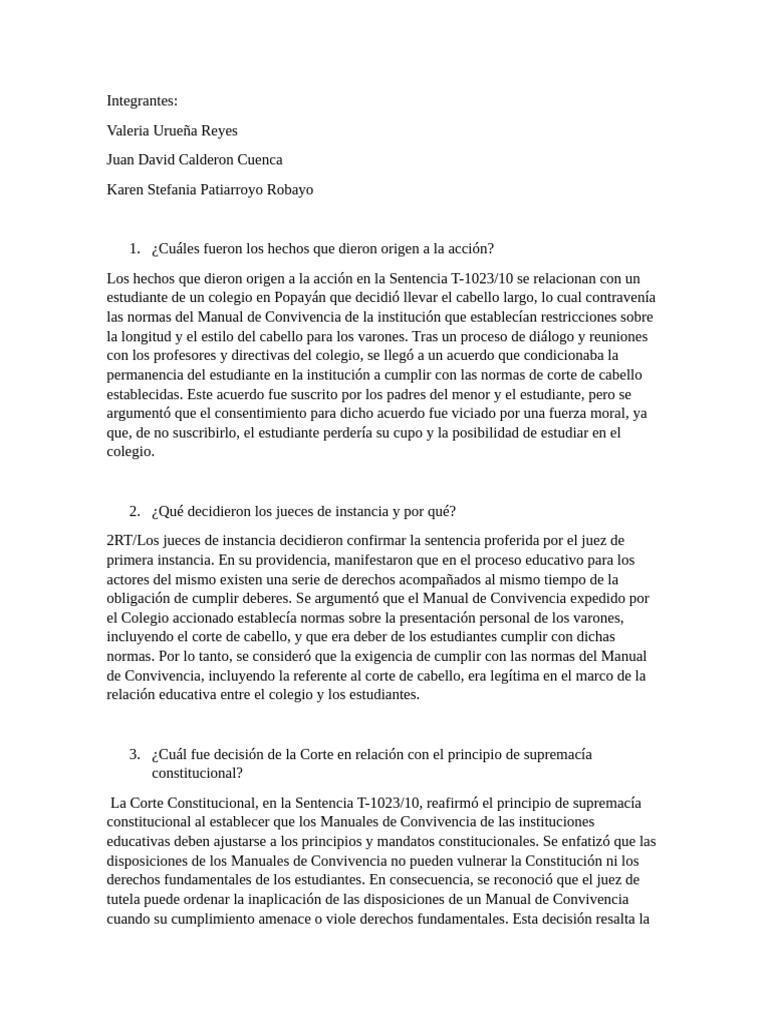 Sentencia T-1023/10: Derechos Estudiantiles | PDF | Constitución | Juez
