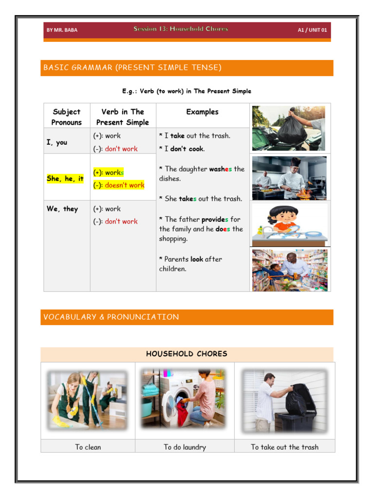 A1 Unit 01 Session 13 | PDF | Housekeeping | Linguistic Morphology