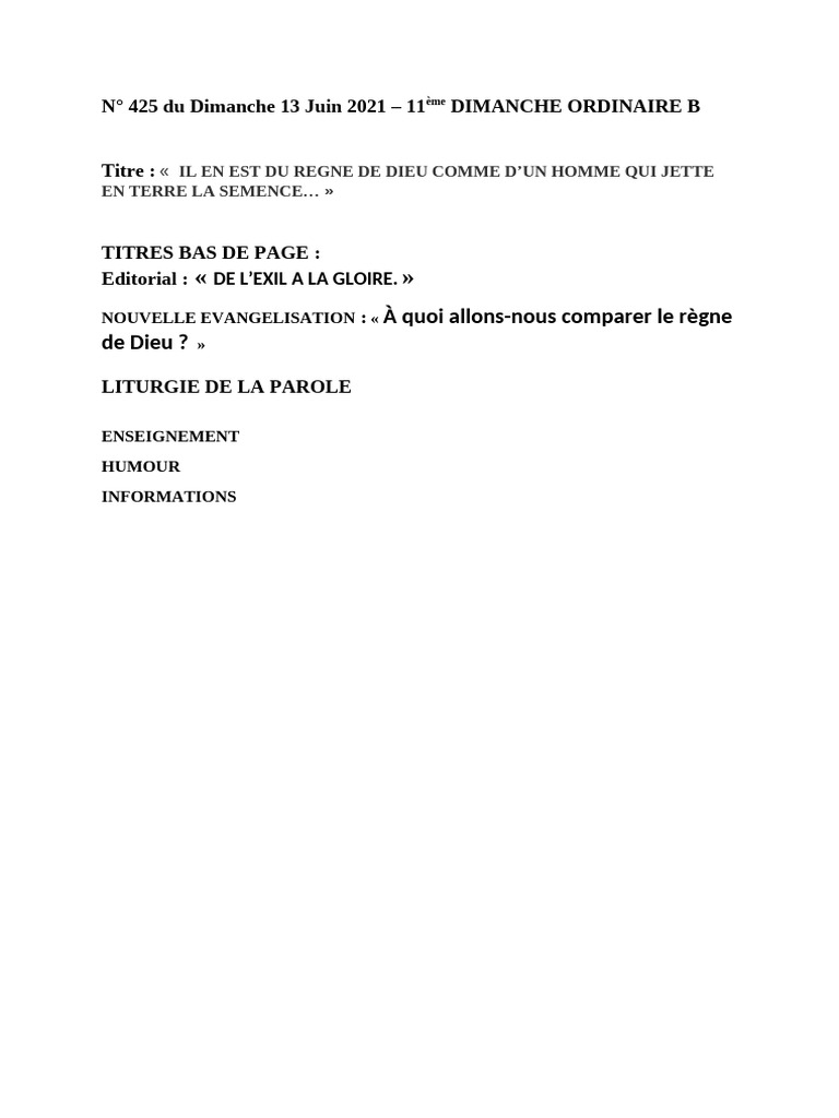 Règne de Dieu : Semence et Croissance | PDF | Dieu | Sacrement